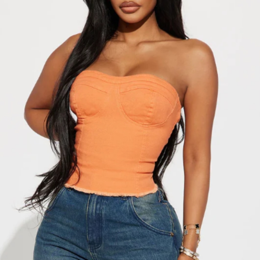 Denim stretchy orange tube top